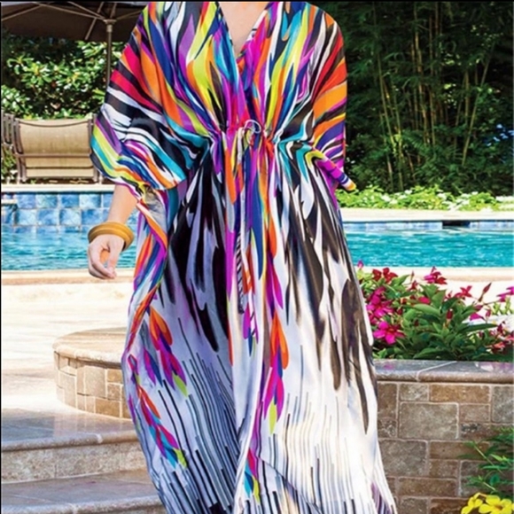 New Rainbow Kaftan Maxi Swim Cover Up dress - Picture 4 of 7